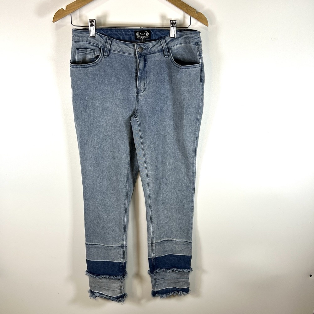 AZI New York Womens‎ Jeans Size 6 Stretch Demin Patchwork  Frilled Bottoms Crop